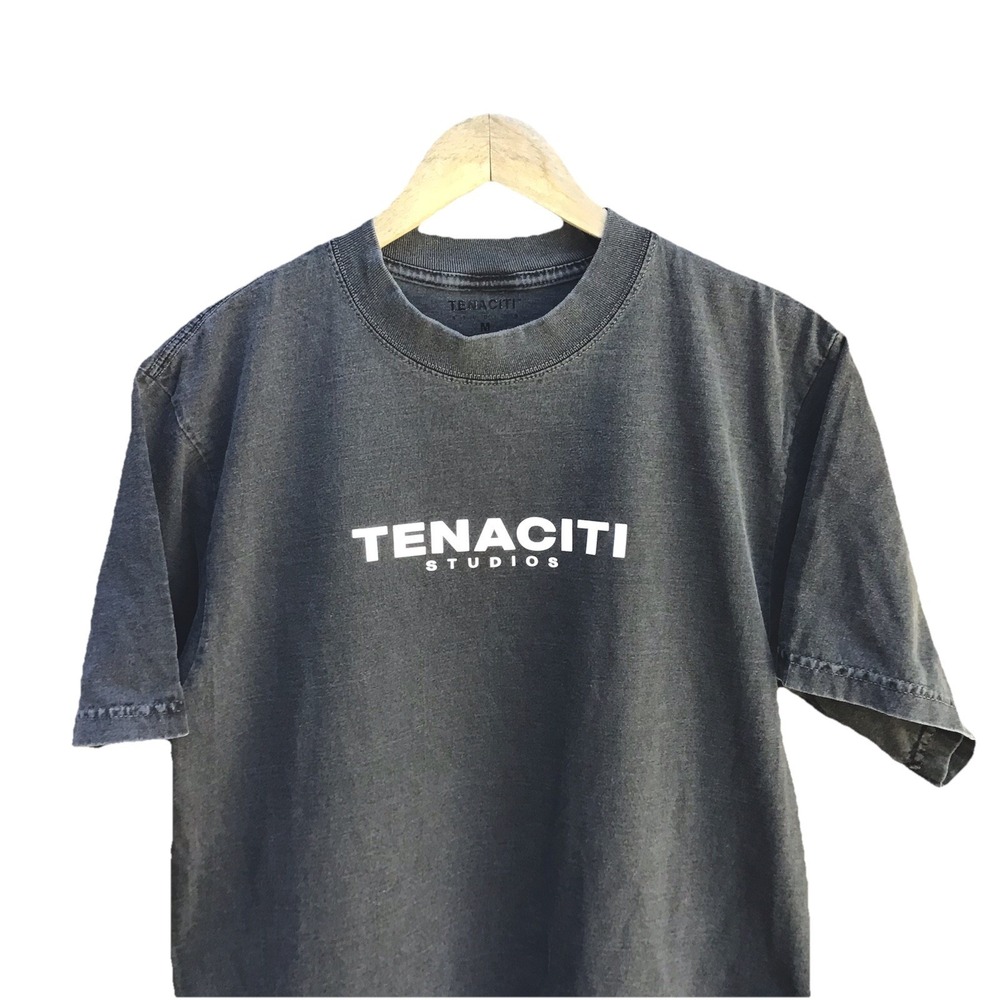 Tenaciti Studios Logo T-Shirt Washed Black Graphic Tee Men's Medium Minimalist